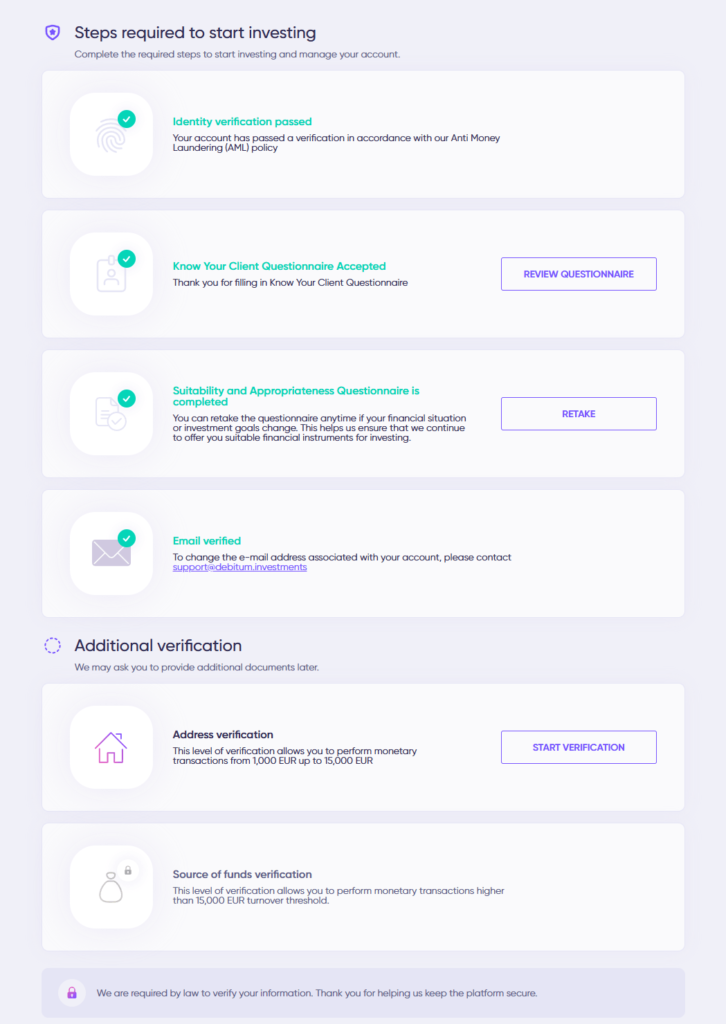 Debitum Onboarding verification profile view