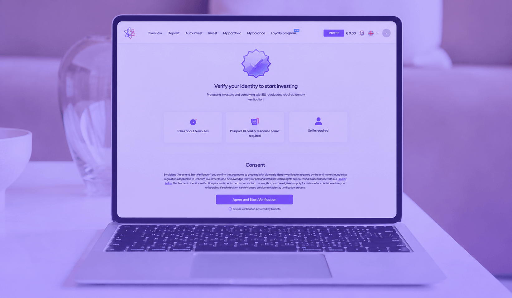 Debitum onboarding improvements - id verification smoother laptop screen