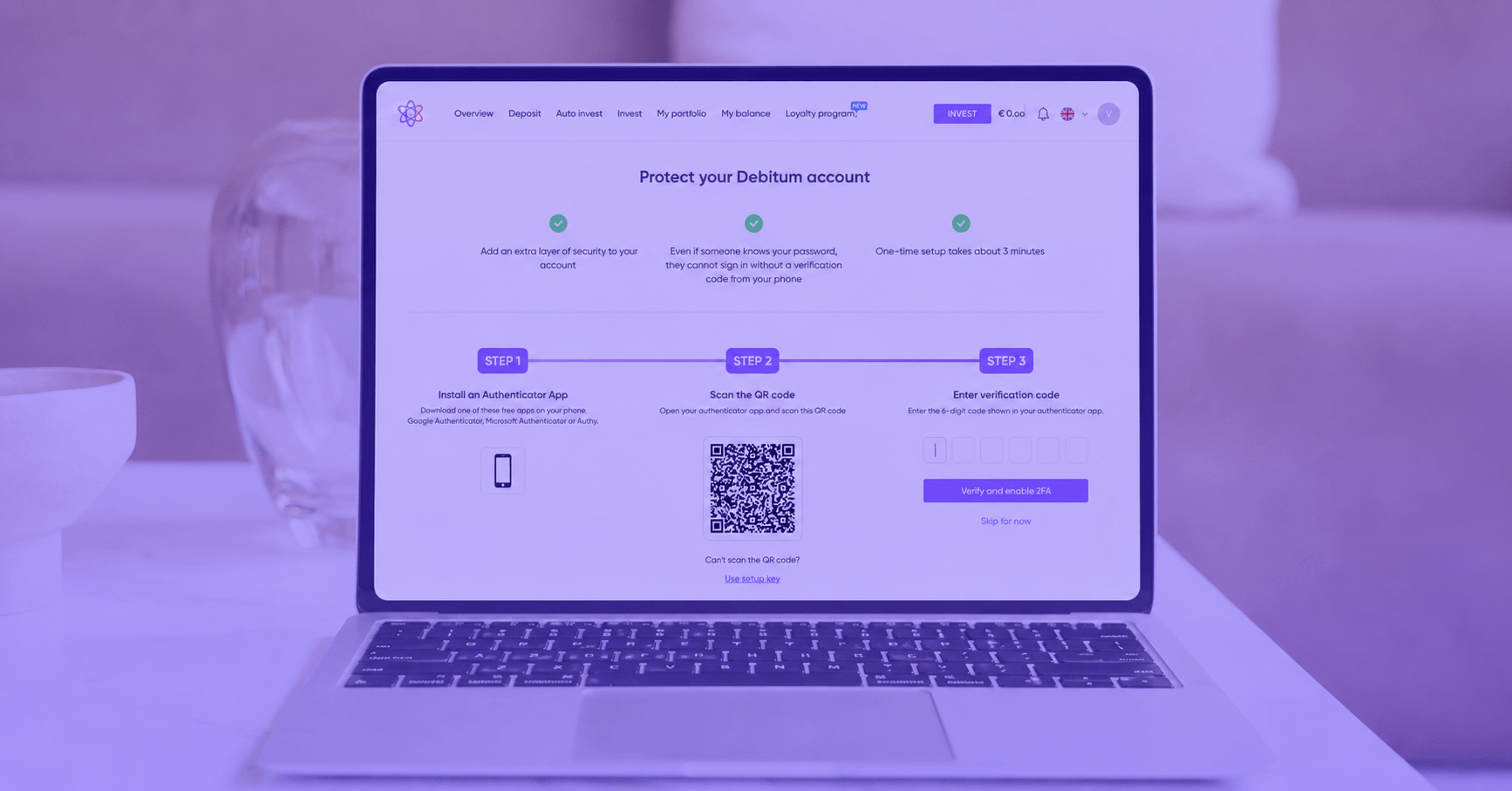 Debitum platform improved - 2FA easier setup title image