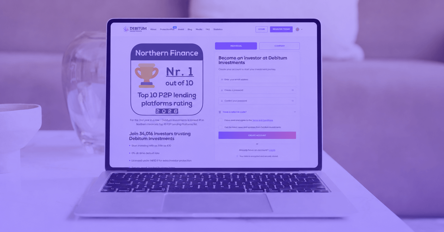 Debitum smoother onboarding -faster registration - email signup improvements on a laptop screen